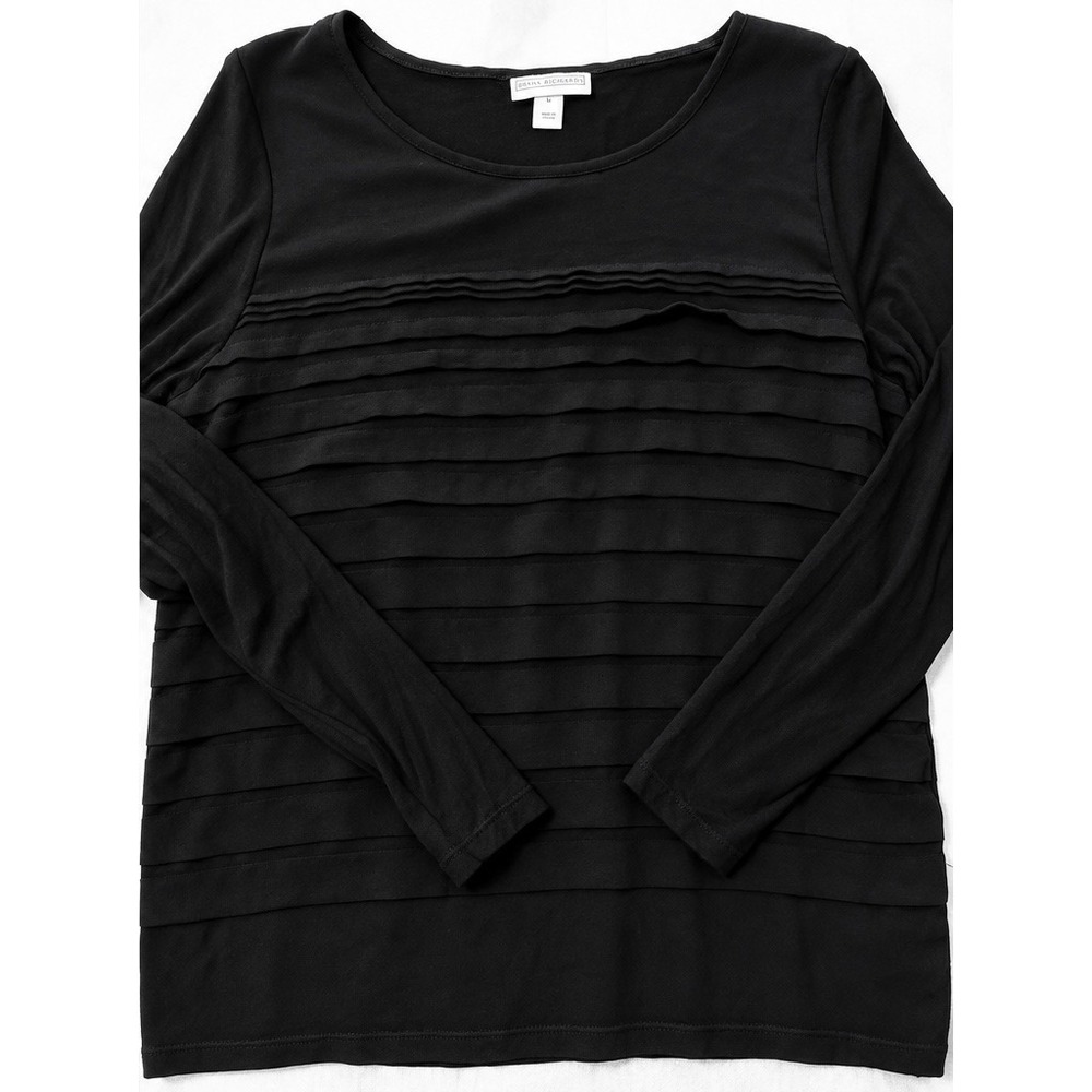 Dana Buchman Womens Black Long Sleeve Ruffle Tiered Front Blouse Top Large